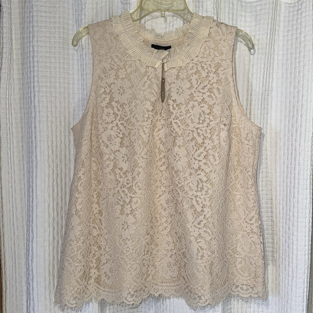 New! J. Crew Lace Lined RuffleNeck Sleeveless Top TXL Dune